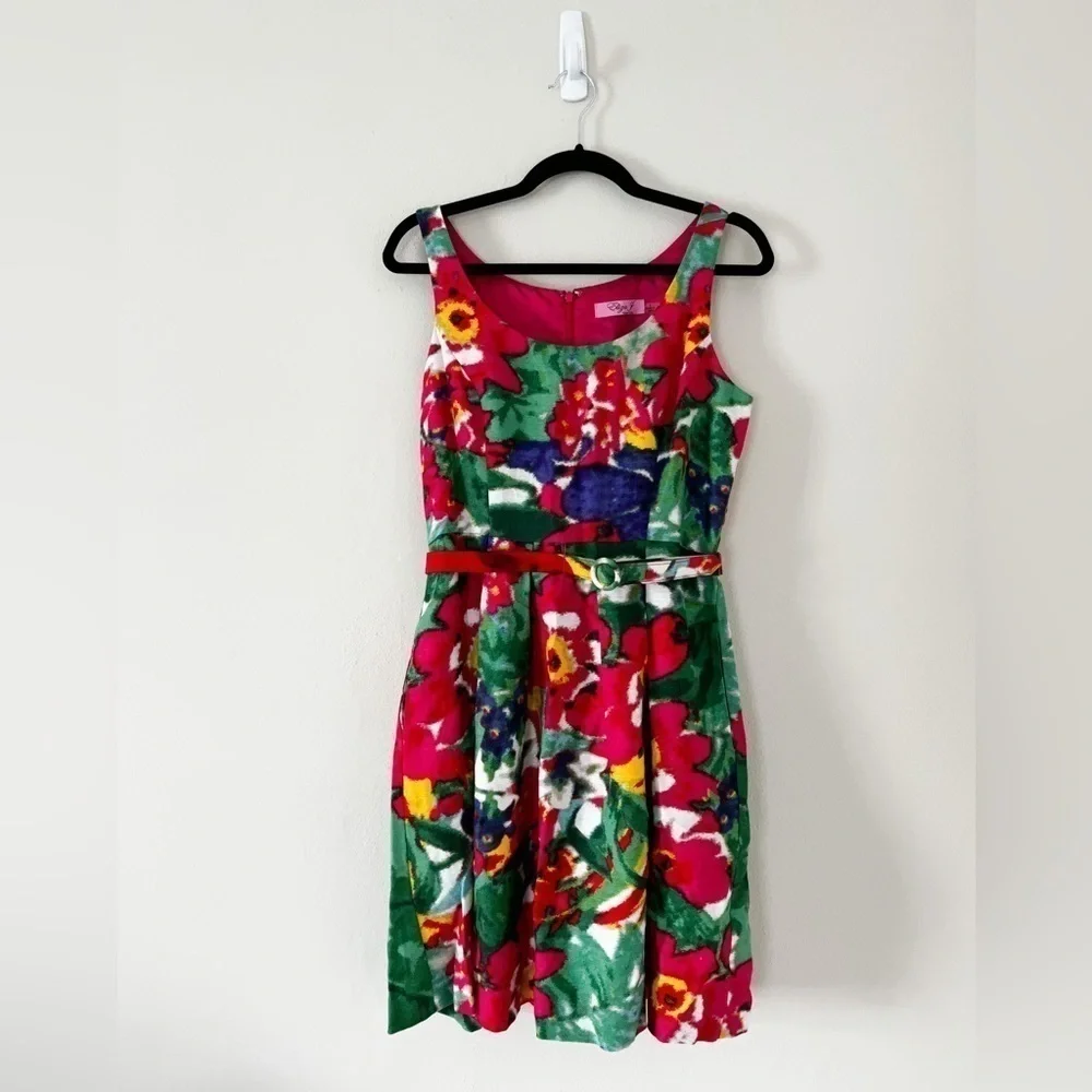 ELIZA J Floral Belted Fit and Flare Casual Dress Size 8 - Picture 1 of 4